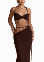 Alex Beaded Two Piece Set In Coffee