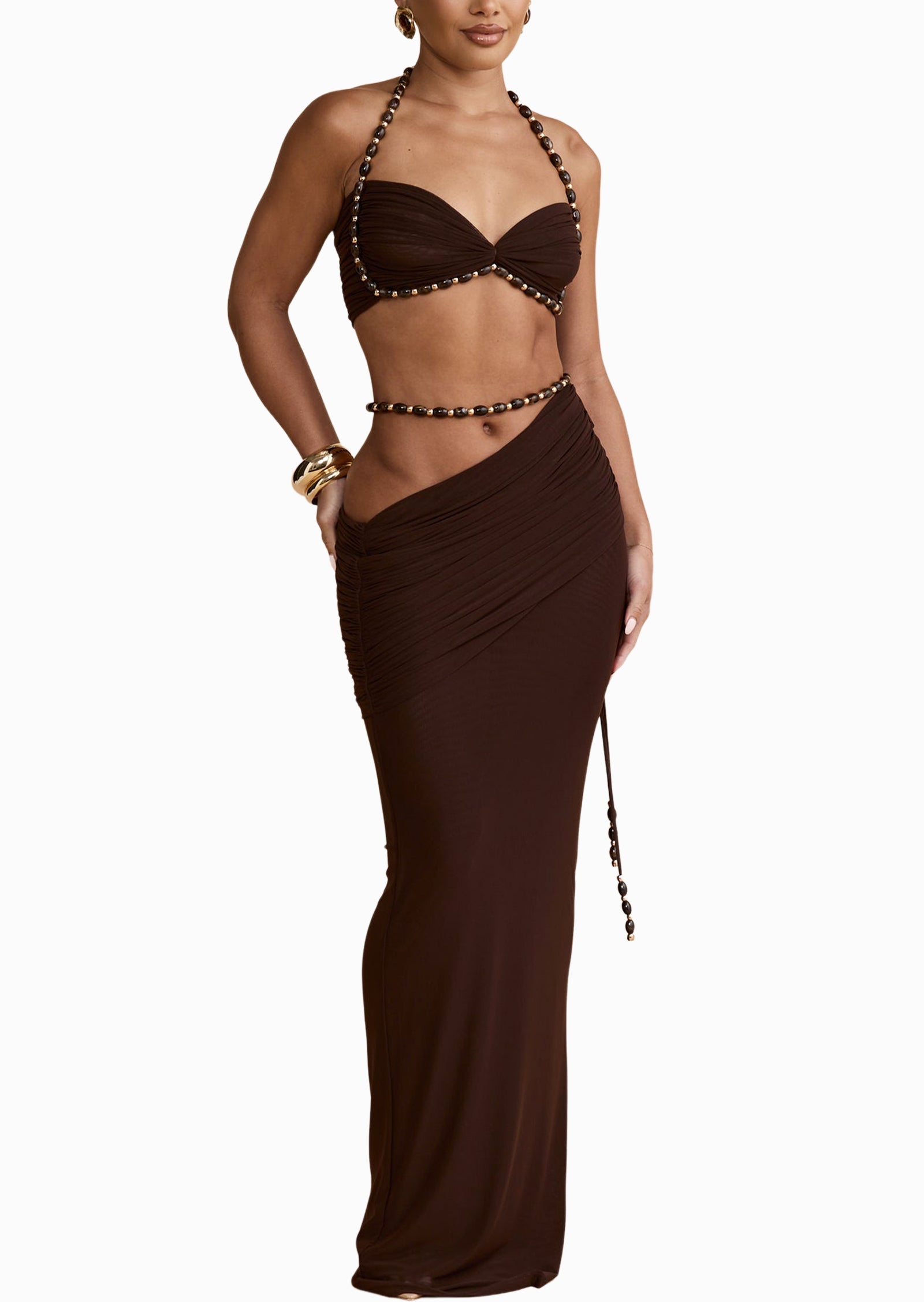 Alex Beaded Two Piece Set In Coffee