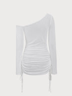 White Ruched One Shoulder Cover-up