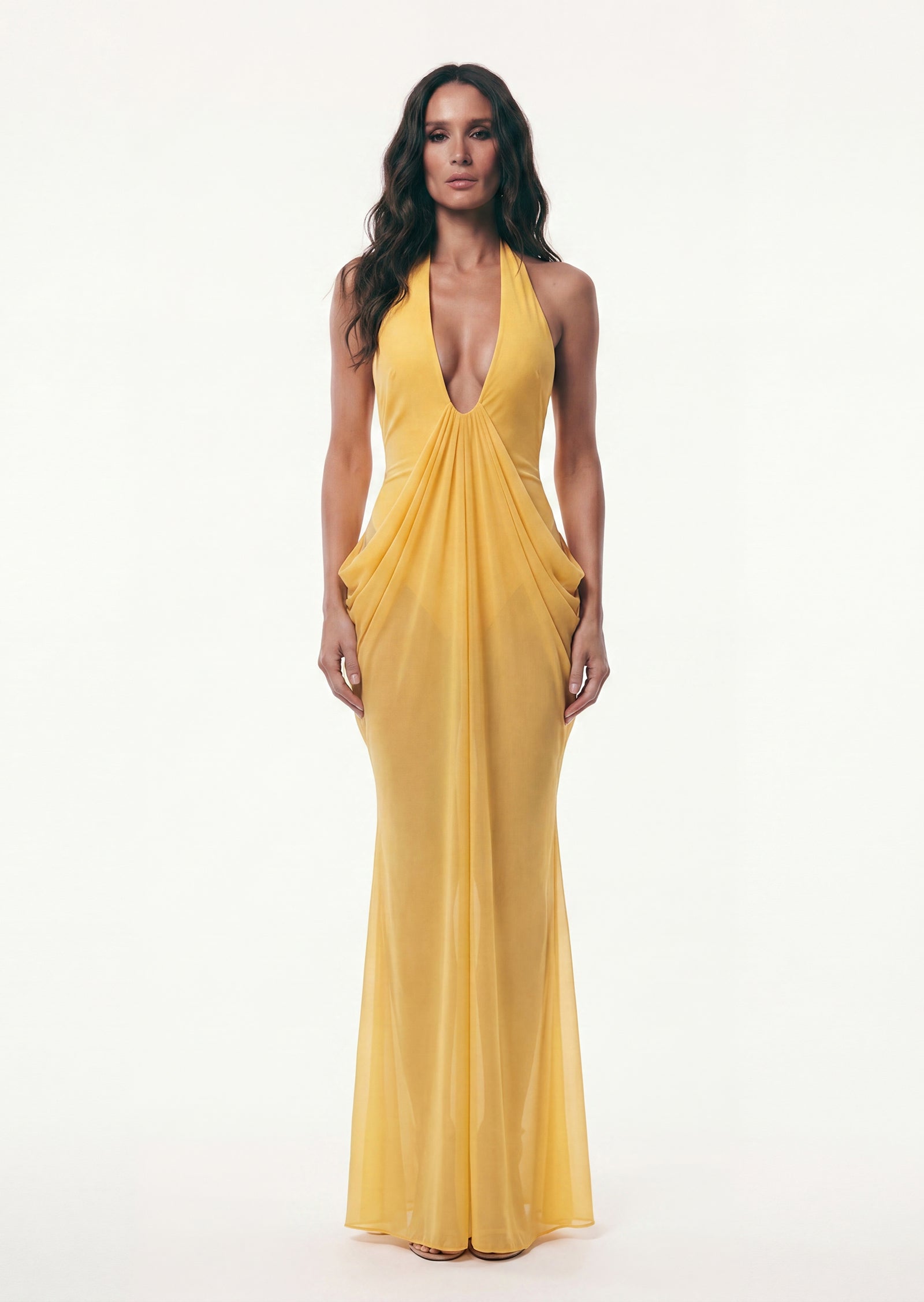 Mattey Sheer Maxi Dress In Yellow