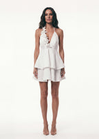 Marcella Halter Ruffled Mini Dress In White