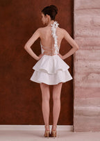 Marcella Halter Ruffled Mini Dress In White