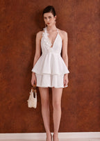 Marcella Halter Ruffled Mini Dress In White