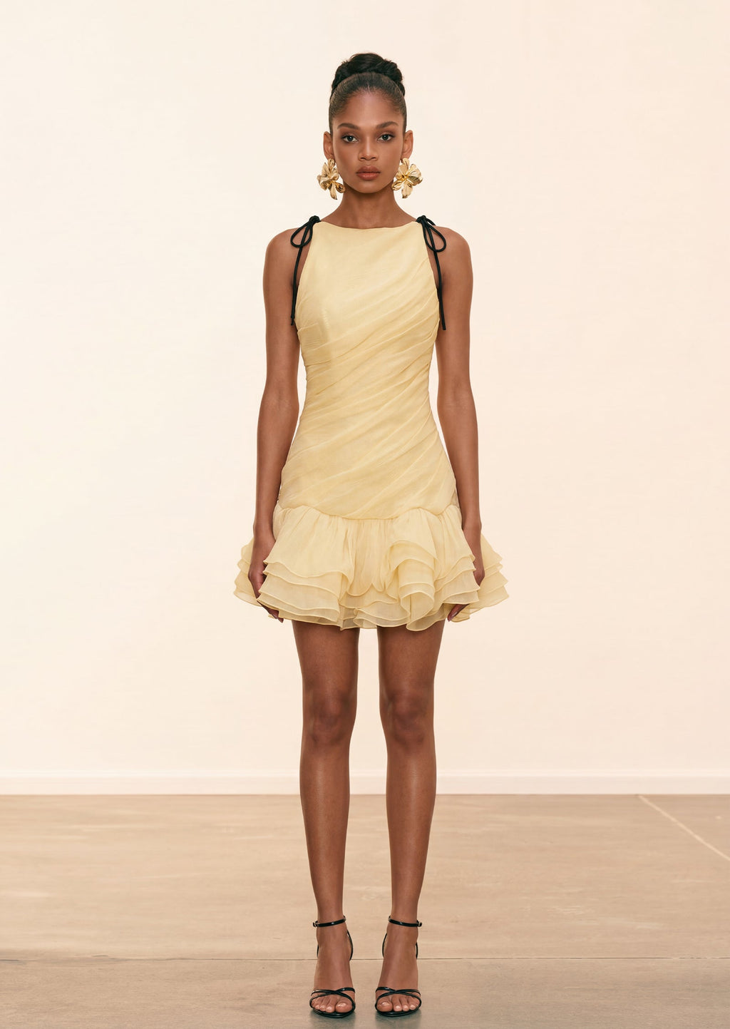 Laleh Ruffled Lace-Up Mini Dress In Yellow