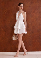 Marcella Halter Ruffled Mini Dress In White