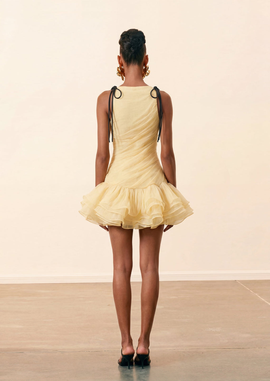 Laleh Ruffled Lace-Up Mini Dress In Yellow