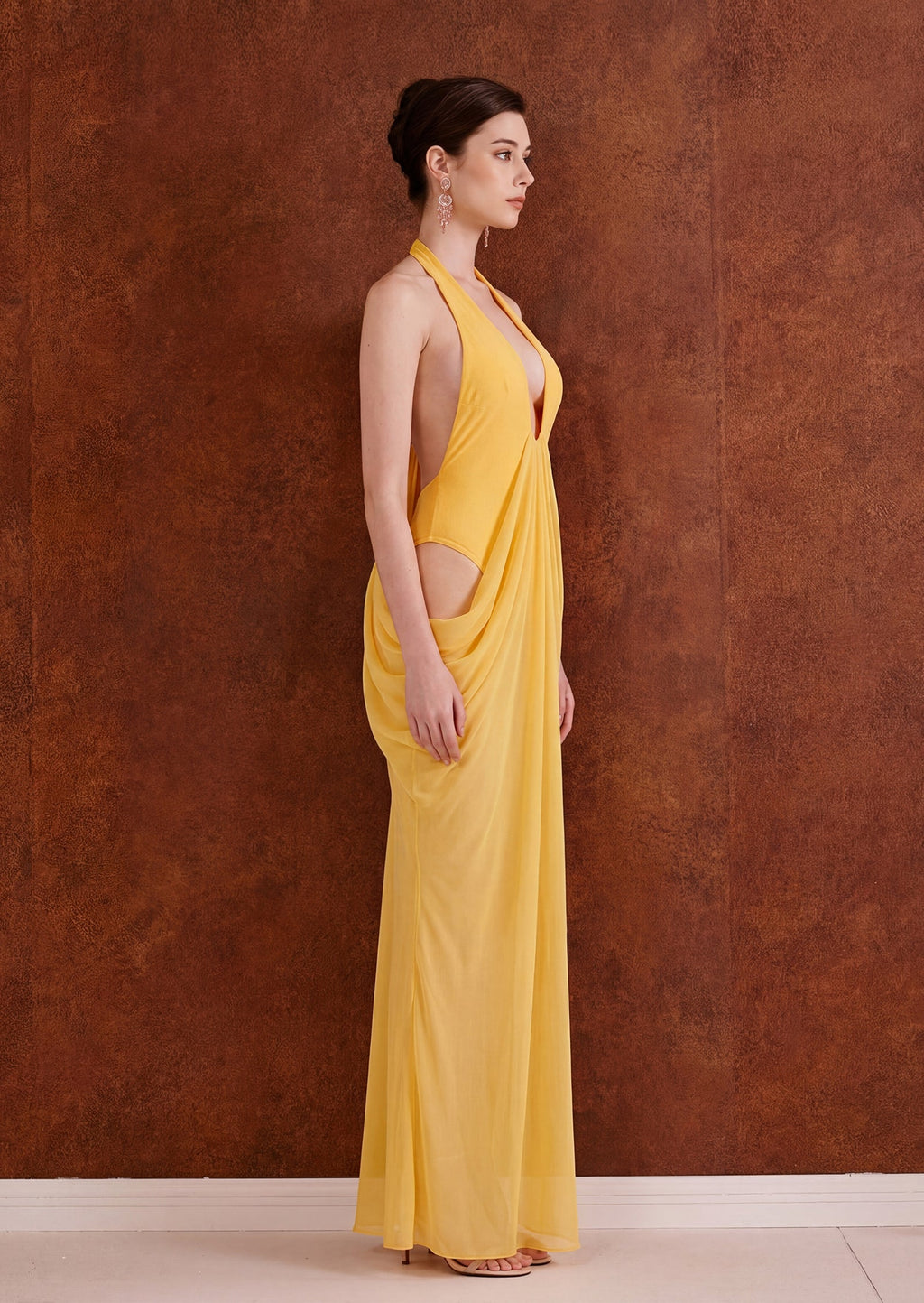 Mattey Sheer Maxi Dress In Yellow