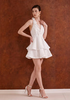 Marcella Halter Ruffled Mini Dress In White