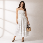 Veloura Strapless polka dot dress