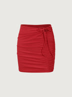Red Ruched Knot Skirt