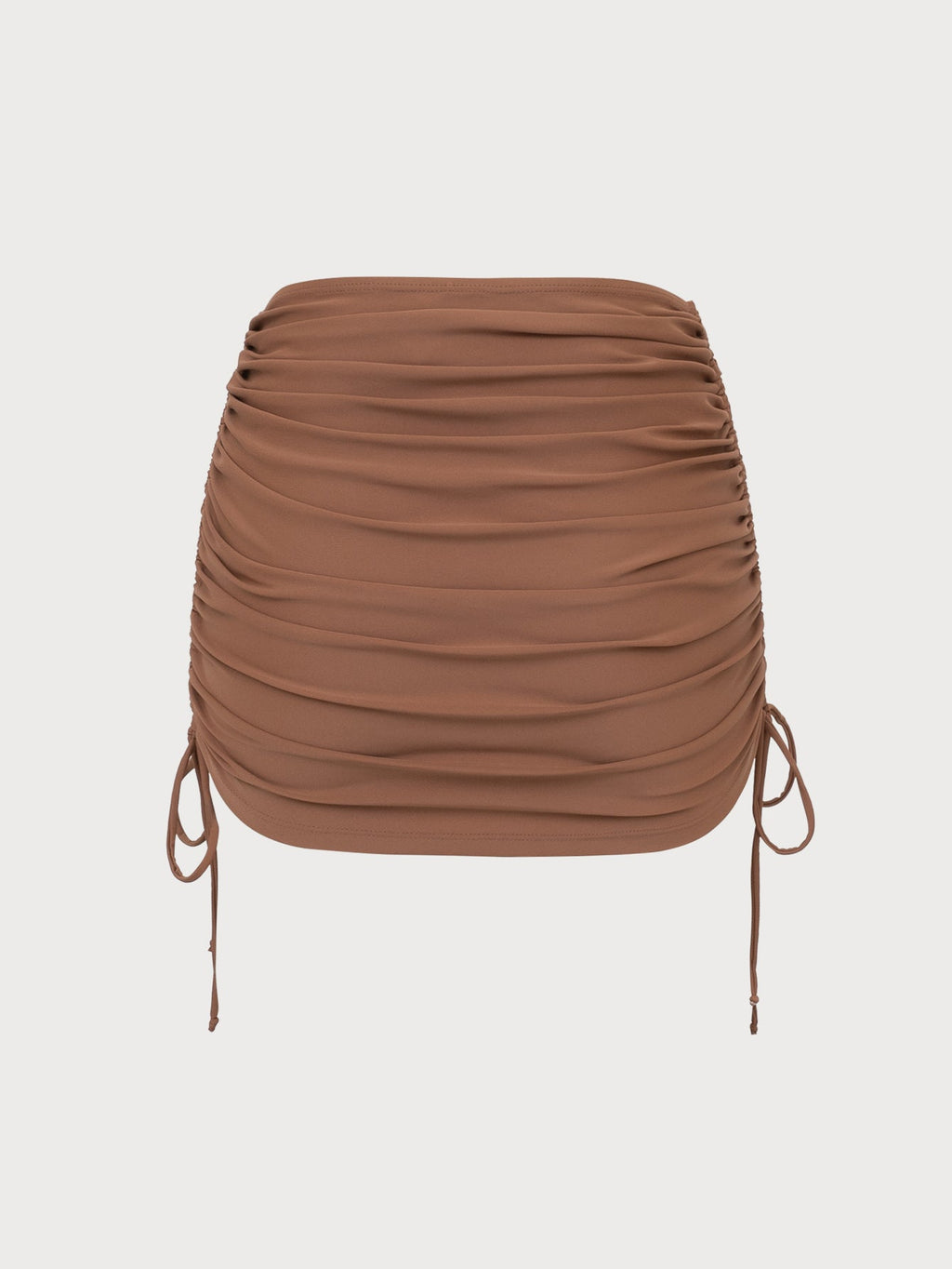 Brown Nylon Knitted Shirred Skirt