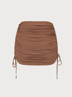 Brown Nylon Knitted Shirred Skirt