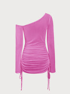 White Ruched One Shoulder Cover-up