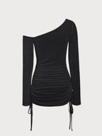 Black Ruched One Shoulder Cover-up