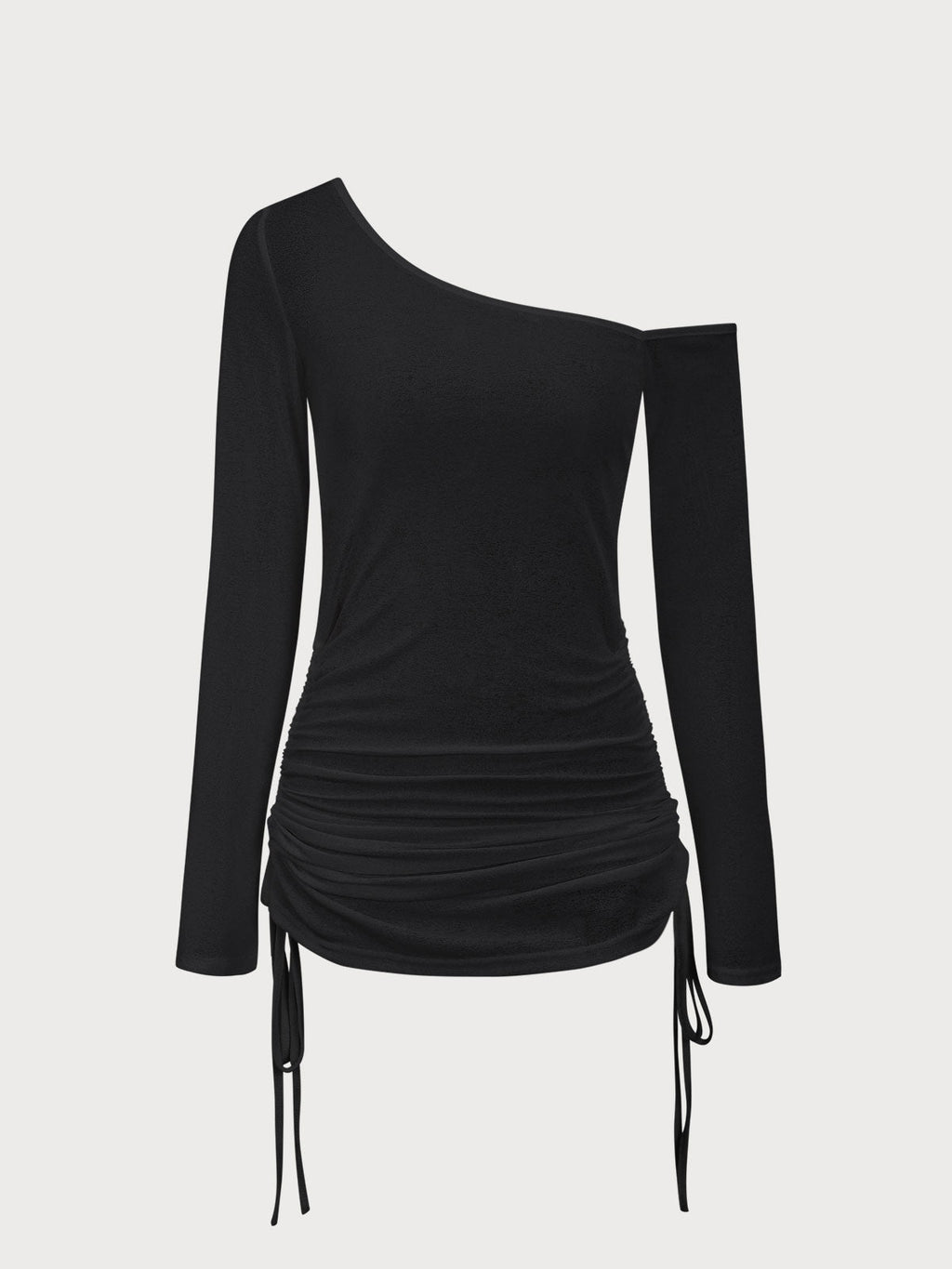 Black Ruched One Shoulder Cover-up