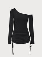 Black Ruched One Shoulder Cover-up