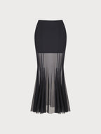 Black Mesh Hip-Wrapped Long Skirt